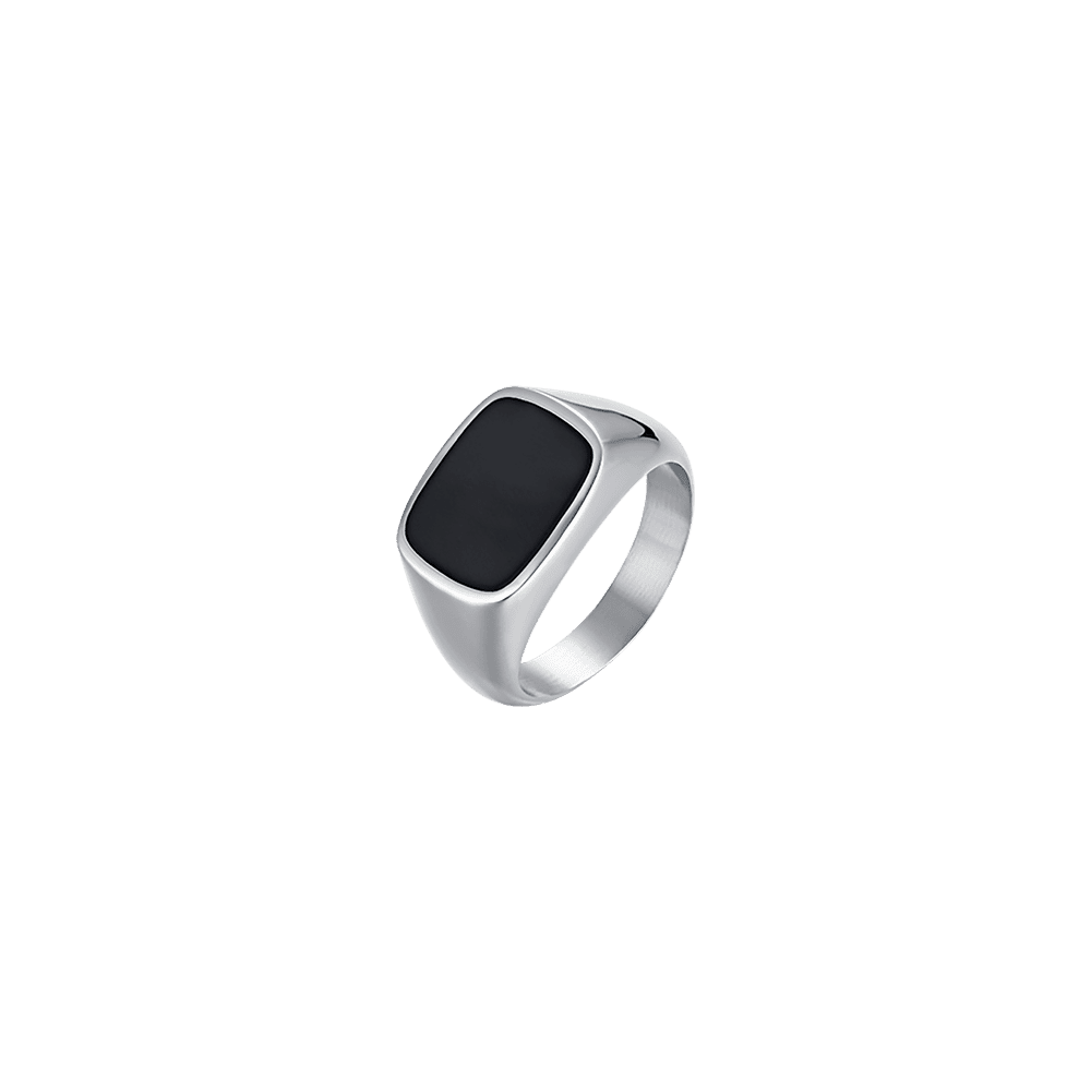 MEN'S STEEL AND BLACK IP SIGNET RING