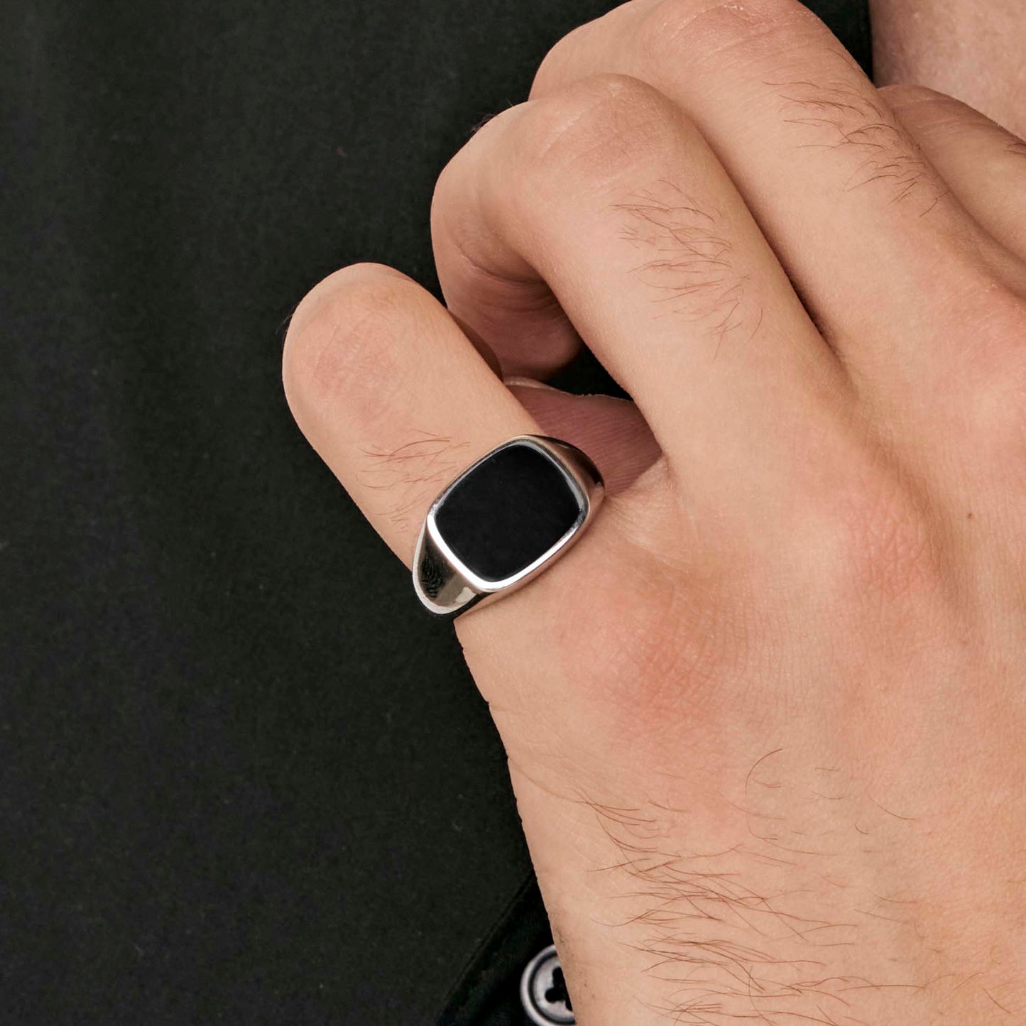 MEN'S STEEL AND BLACK IP SIGNET RING