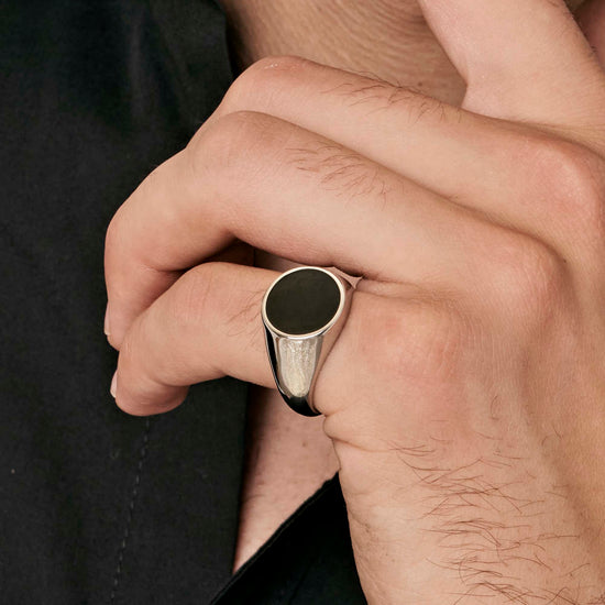 MEN'S STEEL AND BLACK IP CIRCLE SIGNET RING