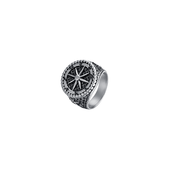 MEN'S STEEL SIGNET RING WITH COMPASS ROSE