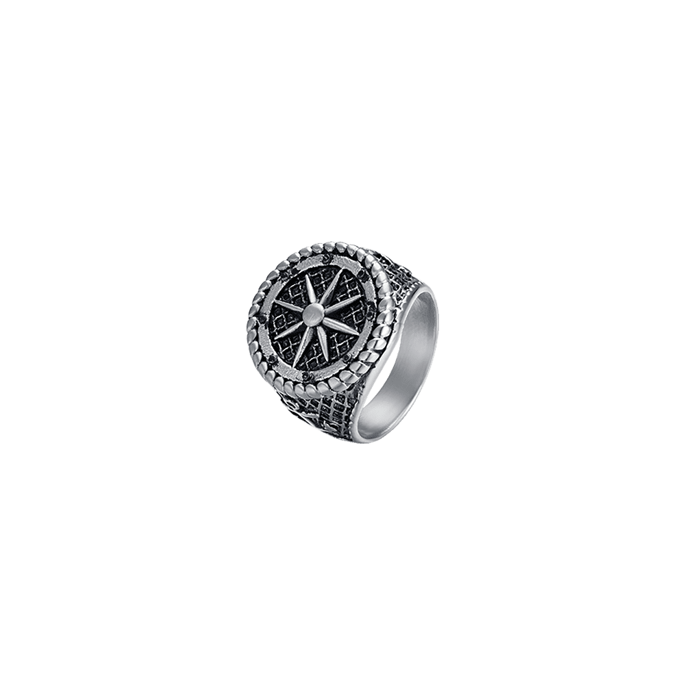 MEN'S STEEL SIGNET RING WITH COMPASS ROSE