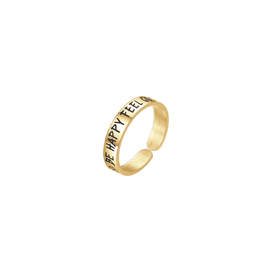 GOLD STEEL WOMEN'S RING BE HAPPY FEEL GOOD