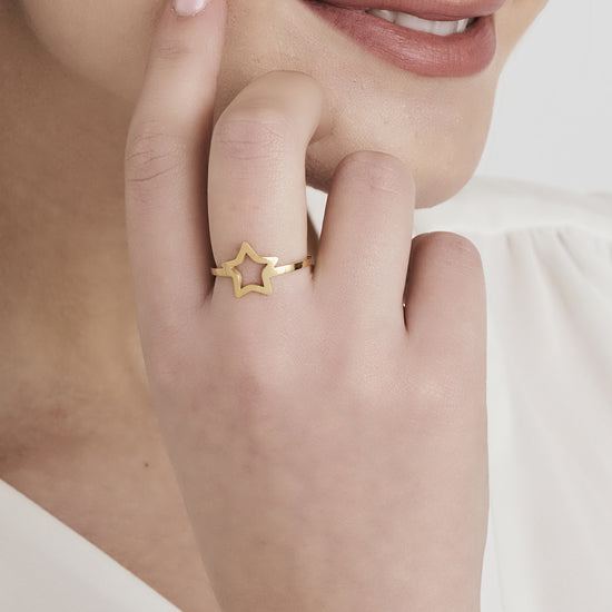 WOMEN'S IP GOLD STEEL RING WITH STAR