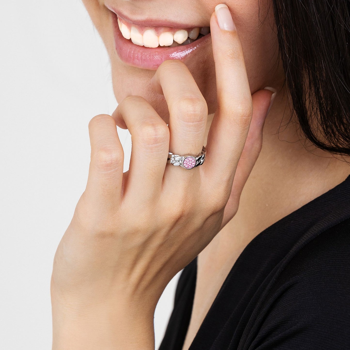 WOMEN'S STEEL RING WITH PINK CRYSTAL