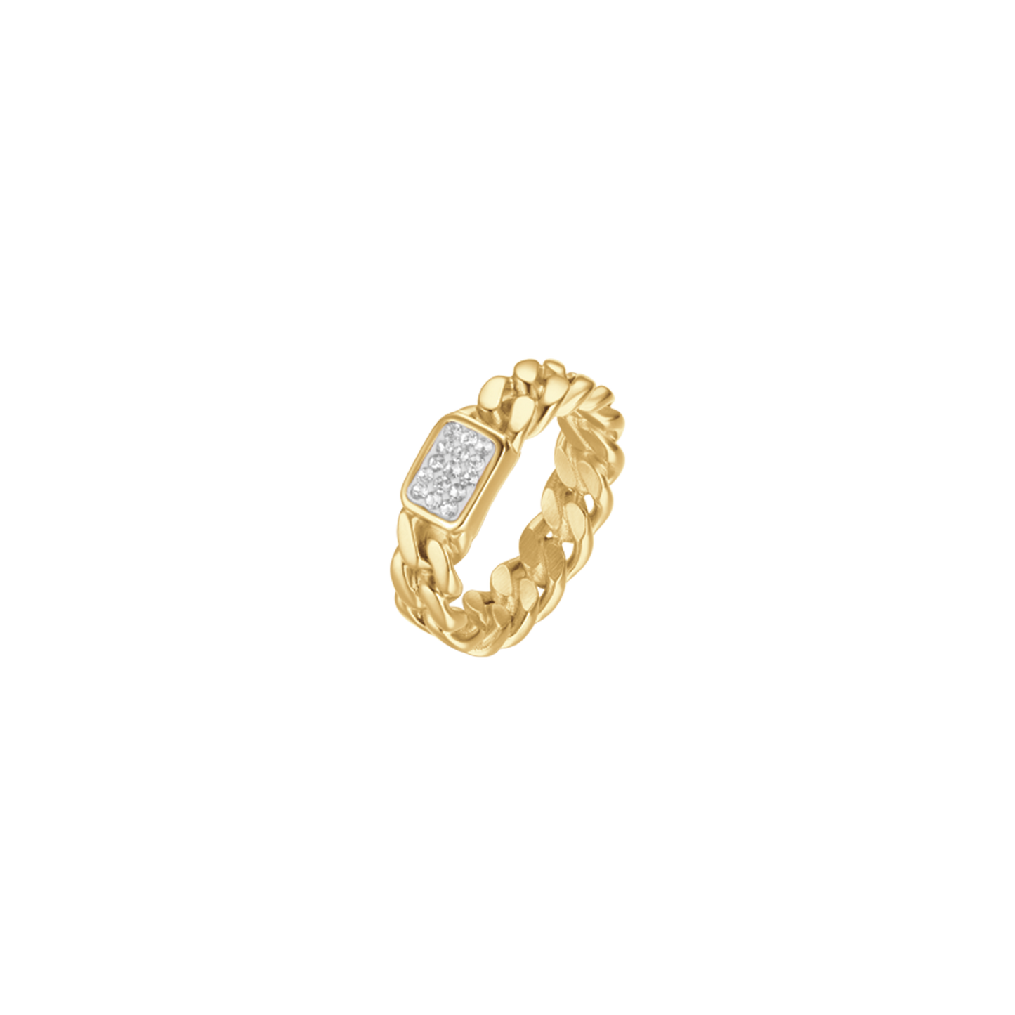 WOMEN'S IP GOLD STEEL RING WITH WHITE CRYSTALS