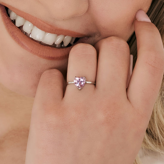 WOMAN'S RING IN STEEL WITH PINK CRYSTAL IN THE SHAPE OF A HEART Luca Barra