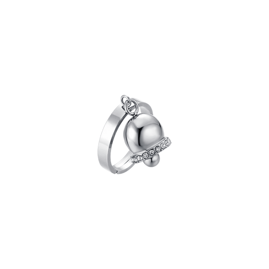 WOMEN'S STEEL BELL RING WITH WHITE CRYSTALS