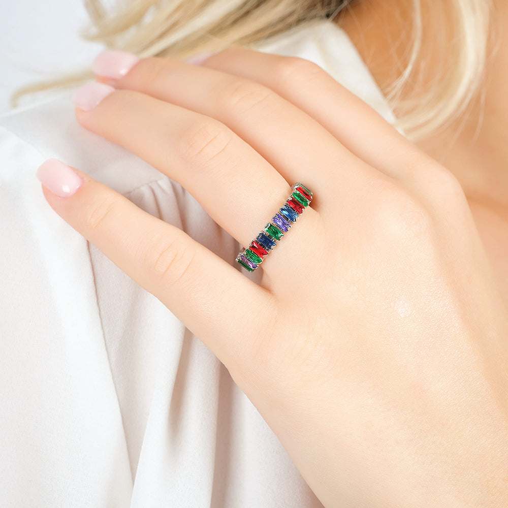 WOMEN'S STEEL RING WITH MULTICOLOR CRYSTALS