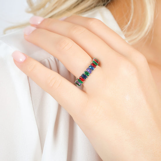 WOMEN'S ADJUSTABLE STEEL RING WITH MULTICOLOR CRYSTALS