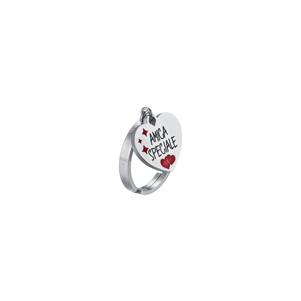 WOMAN'S RING IN SPECIAL AMICA STEEL WITH HEART AND RED Luca Barra