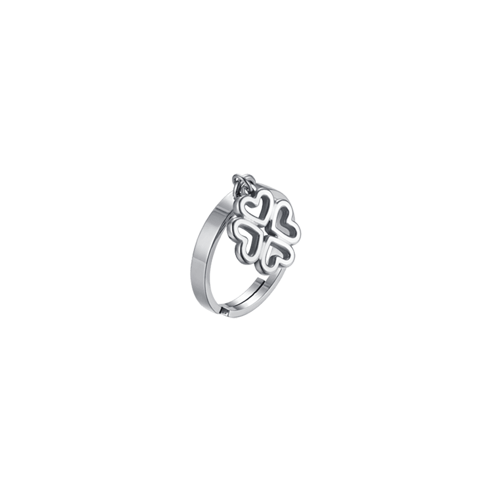 WOMEN'S STEEL RING WITH PERFORATED CLOVERLEAF