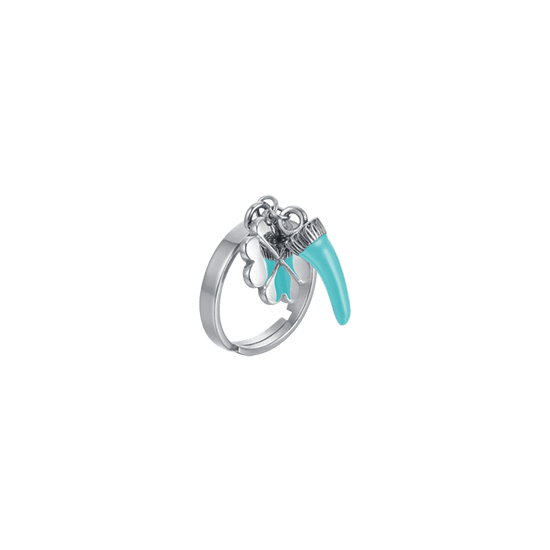 WOMAN'S RING IN STAINLESS STEEL WITH TURQUOISE ENAMEL AND QUADRIFOGLIO Luca Barra