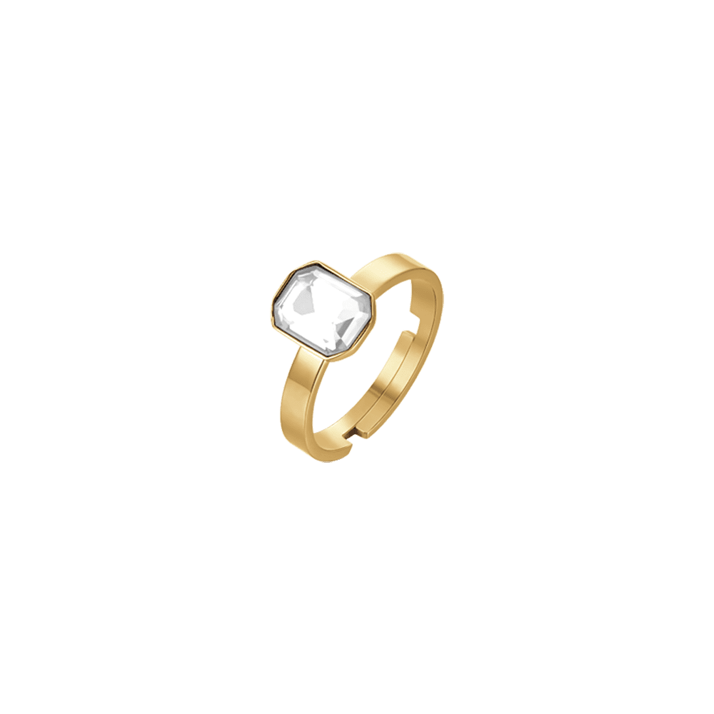 WOMEN'S IP GOLD STEEL RING WITH WHITE CRYSTAL