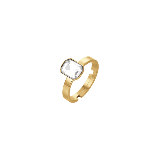 WOMEN'S IP GOLD STEEL RING WITH WHITE CRYSTAL