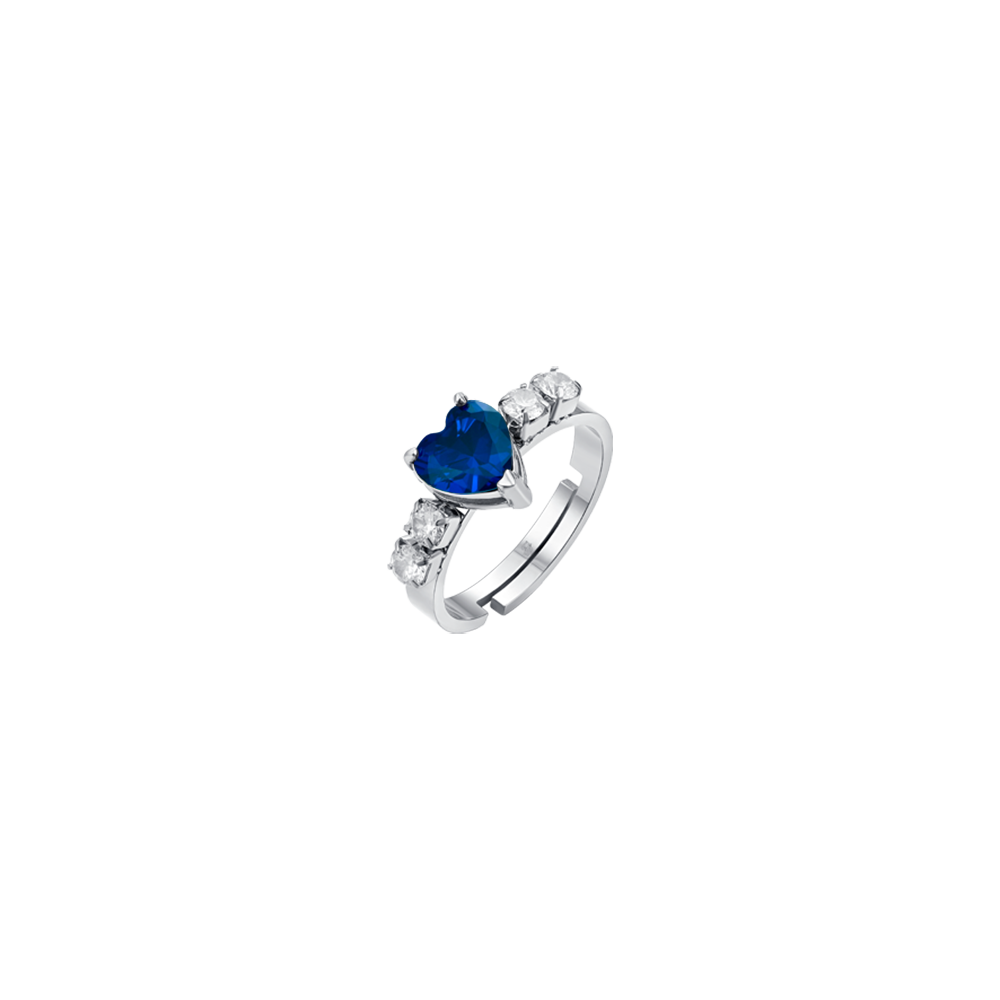 WOMAN'S RING IN STEEL WITH WHITE CRYSTALS AND BLUE CRYSTAL HEART Luca Barra