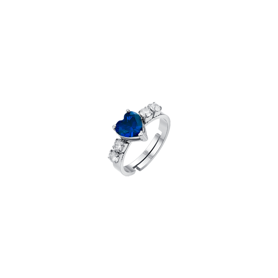 WOMAN'S RING IN STEEL WITH WHITE CRYSTALS AND BLUE CRYSTAL HEART Luca Barra