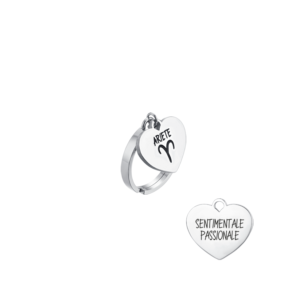 ARIES ZODIAC SIGN STEEL WOMEN'S RING WITH HEART