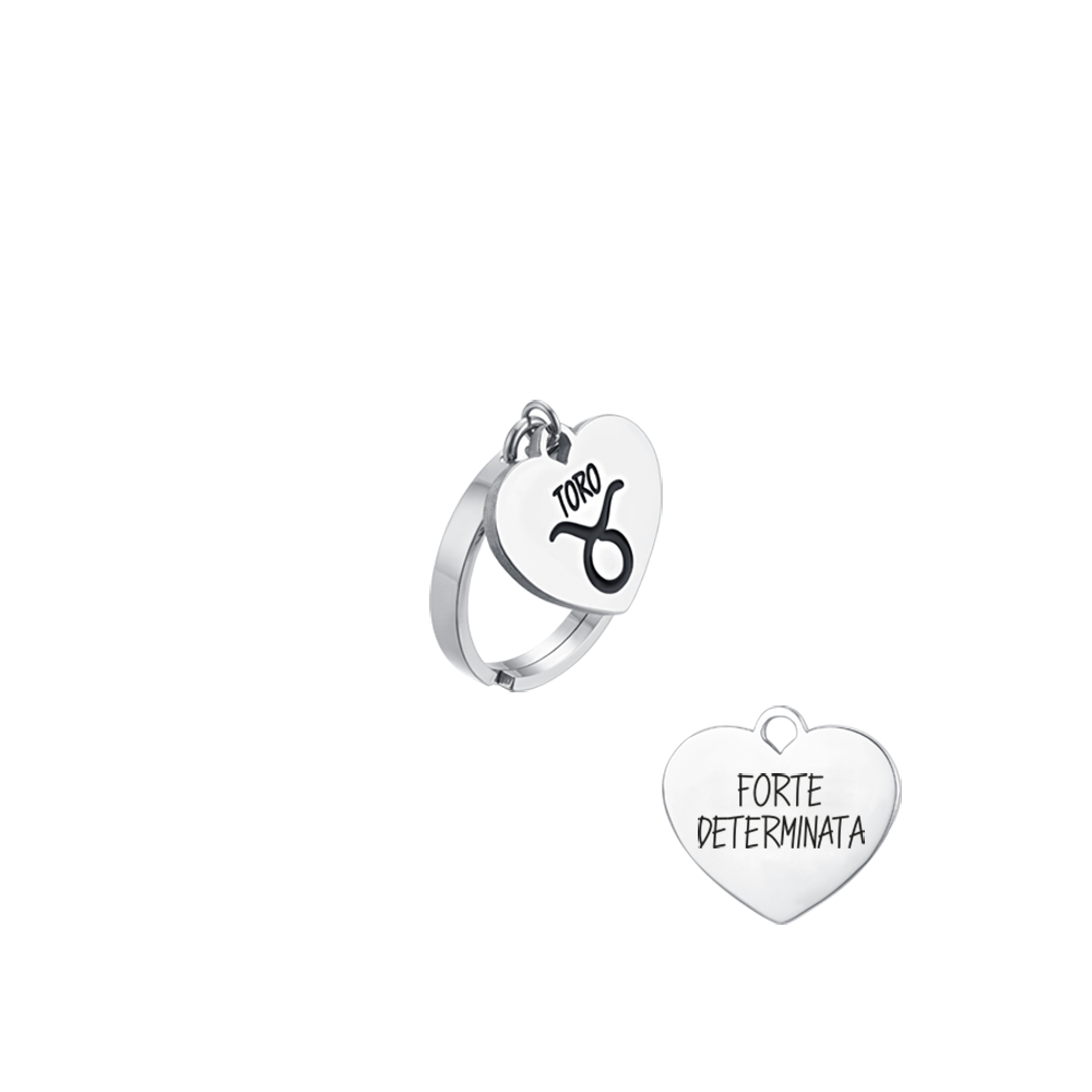 TAURUS ZODIAC SIGN STEEL WOMEN'S RING WITH HEART