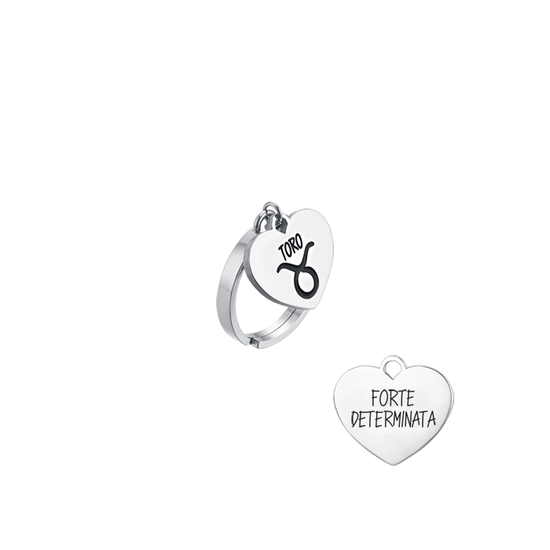 TAURUS ZODIAC SIGN STEEL WOMEN'S RING WITH HEART