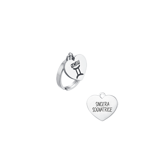 STEEL WOMEN'S ZODIAC SIGN GEMINI RING WITH HEART