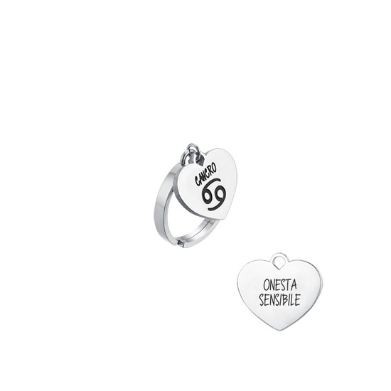 STEEL WOMEN'S ZODIAC SIGN CANCER RING WITH HEART