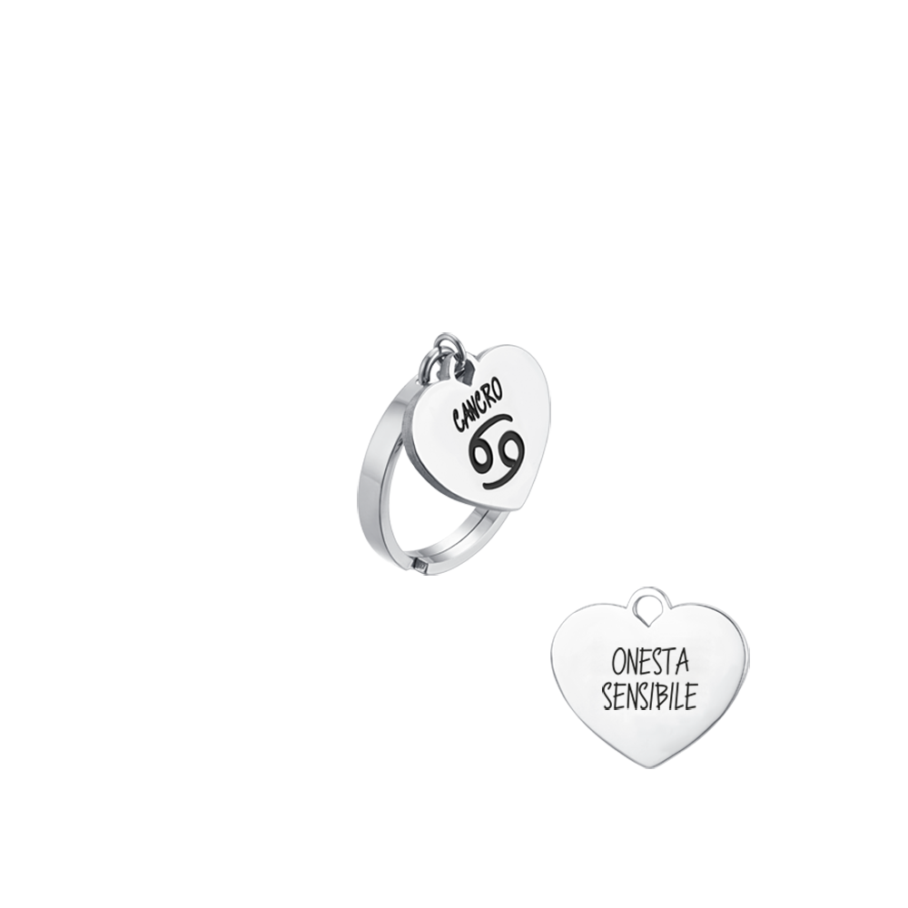 STEEL WOMEN'S ZODIAC SIGN CANCER RING WITH HEART