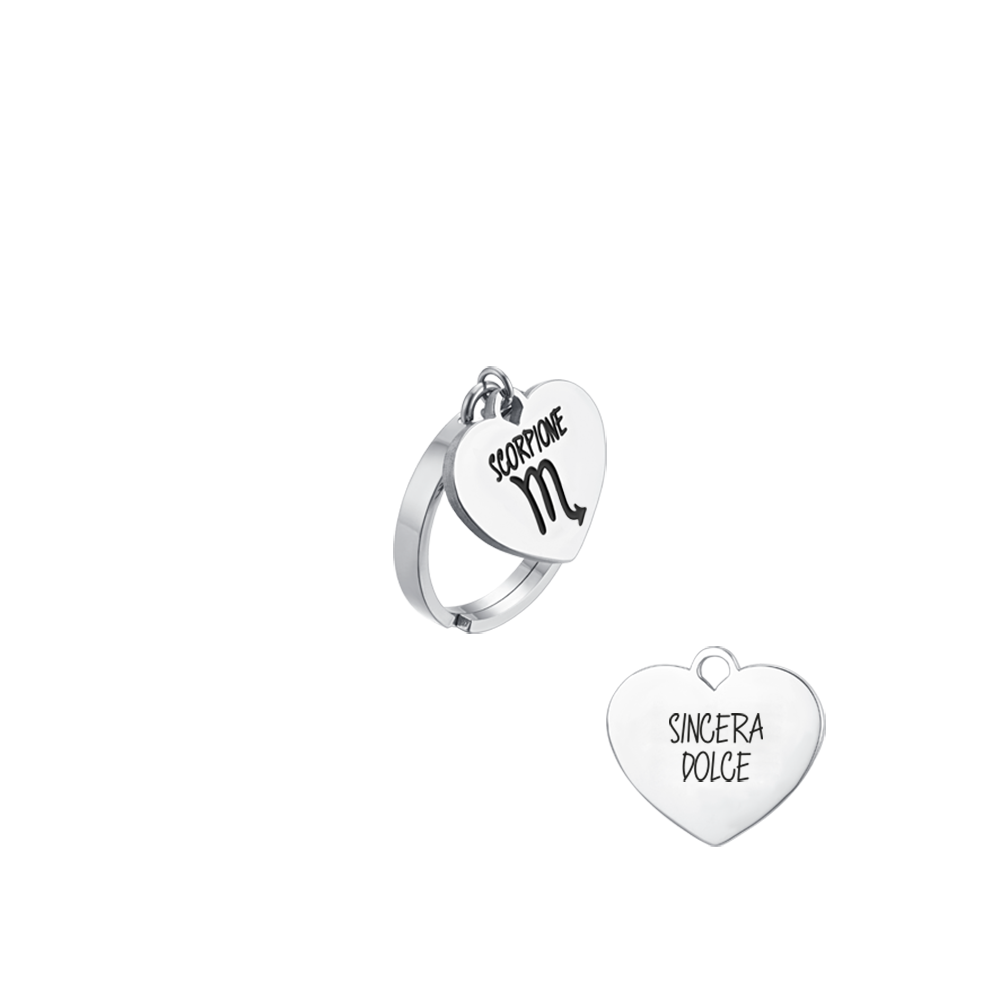 WOMAN'S RING IN STEEL ZODIAC SIGN SCORPIO WITH HEART Luca Barra