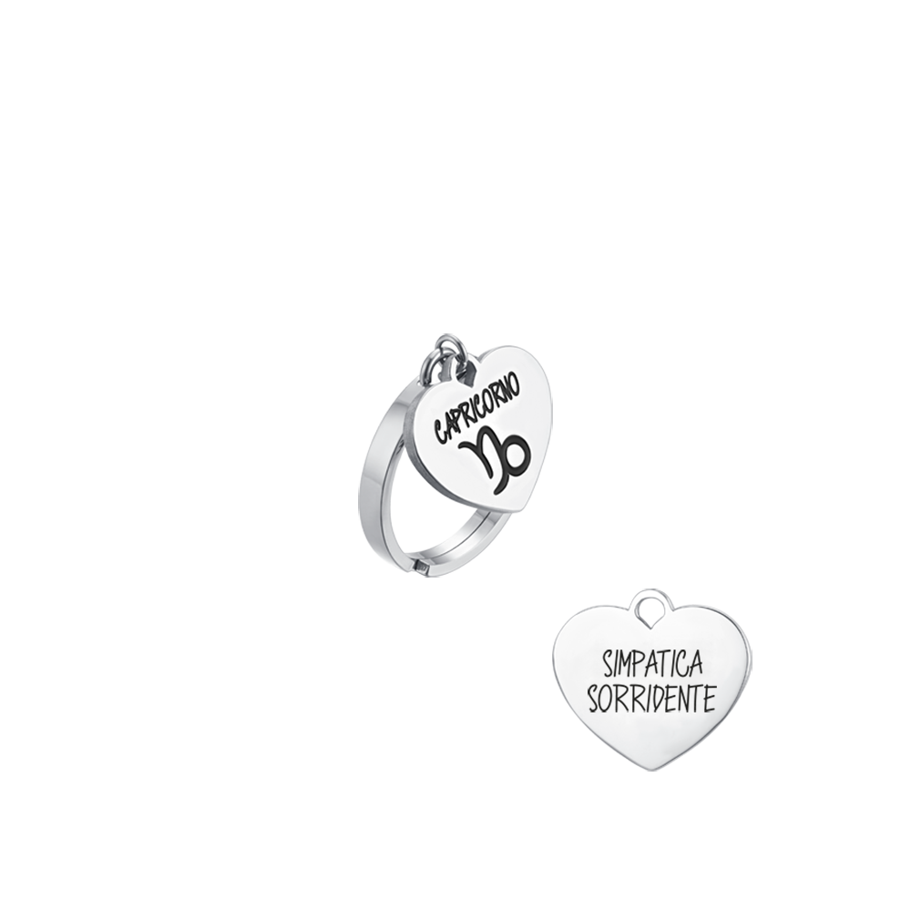 CAPRICORN ZODIAC SIGN STEEL WOMEN'S RING WITH HEART