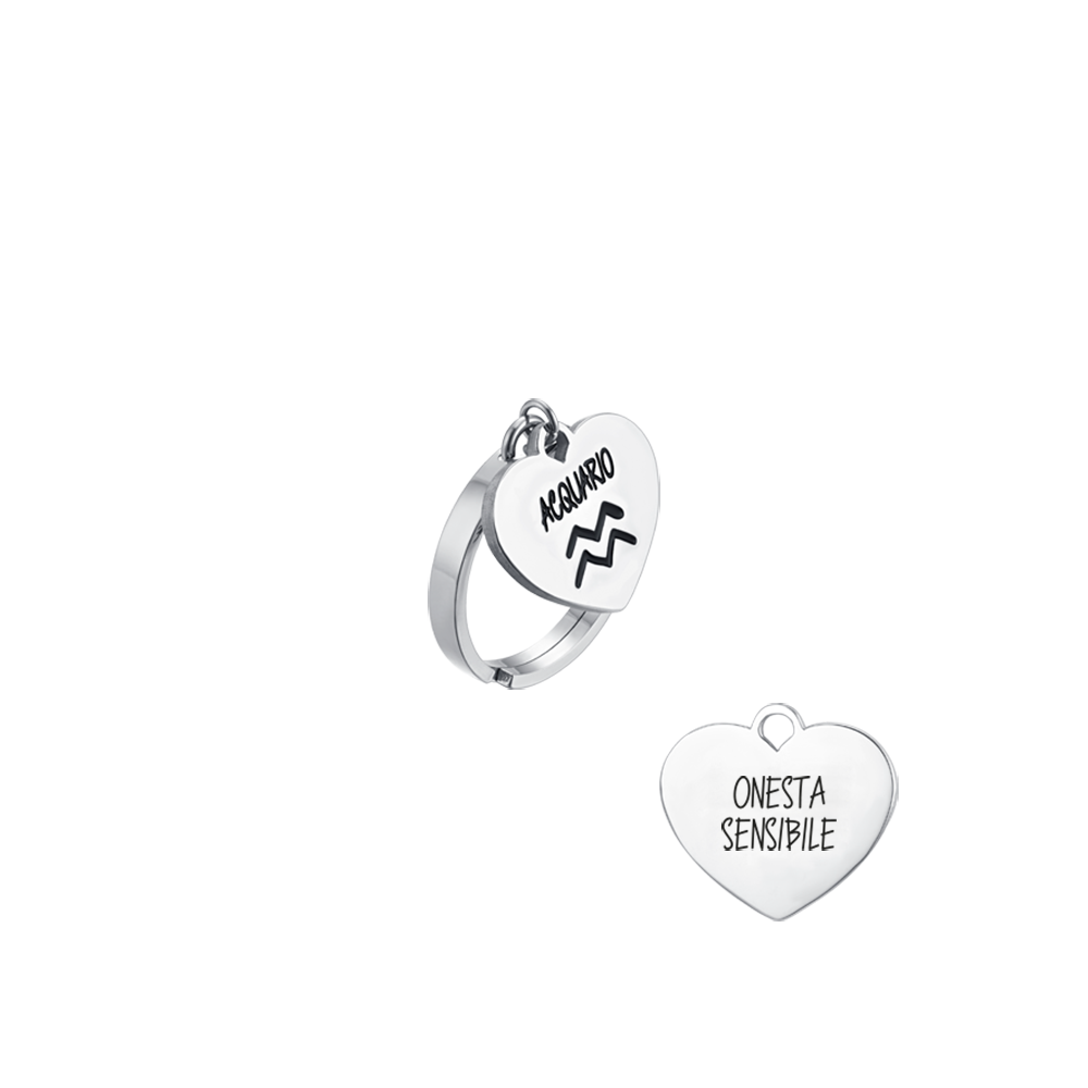 STEEL WOMEN'S ZODIAC SIGN AQUARIUS RING WITH HEART