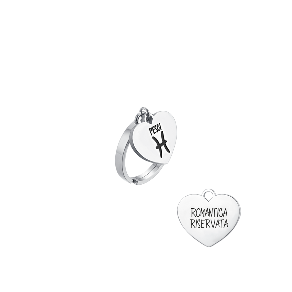 WOMAN'S RING IN STEEL ZODIAC SIGN PISCES WITH HEART Luca Barra