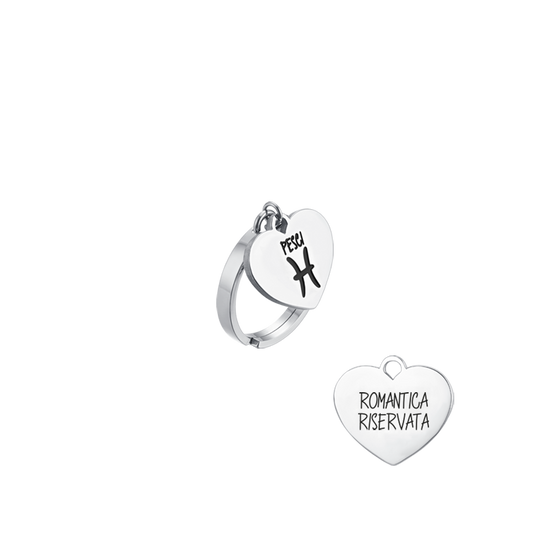 WOMAN'S RING IN STEEL ZODIAC SIGN PISCES WITH HEART Luca Barra