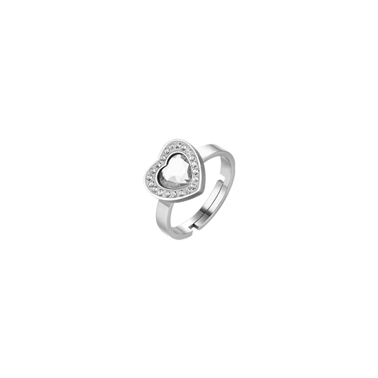 WOMEN'S STEEL HEART WHITE CRYSTAL RING