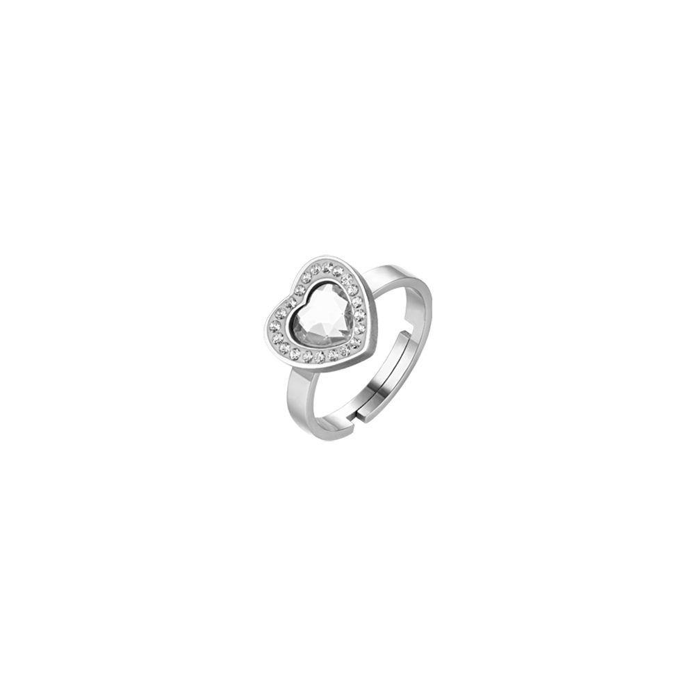 WOMEN'S STEEL HEART WHITE CRYSTAL RING