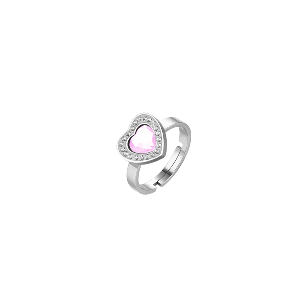 WOMAN'S RING IN STEEL PINK CRYSTAL HEART AND WHITE CRYSTALS Luca Barra