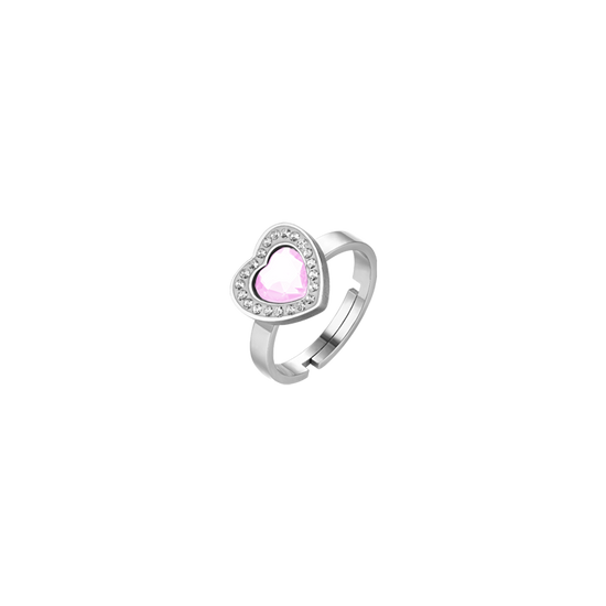 WOMAN'S RING IN STEEL PINK CRYSTAL HEART AND WHITE CRYSTALS Luca Barra