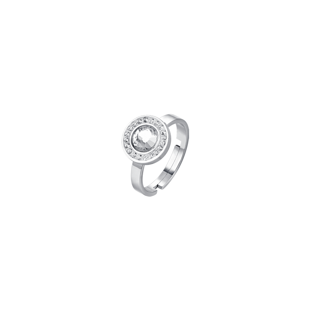 WOMAN'S RING IN STEEL WHITE CRYSTAL ELEMENTS AND WHITE CRYSTALS Luca Barra