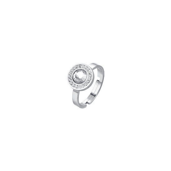 WOMAN'S RING IN STEEL WHITE CRYSTAL ELEMENTS AND WHITE CRYSTALS Luca Barra