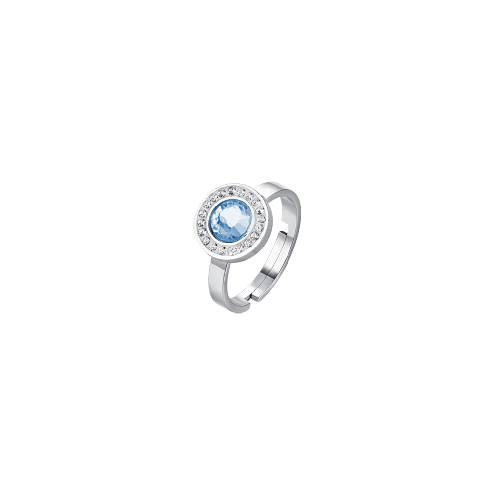 WOMEN'S STEEL RING AQUAMARINE CRYSTAL ELEMENT AND WHITE CRYSTALS