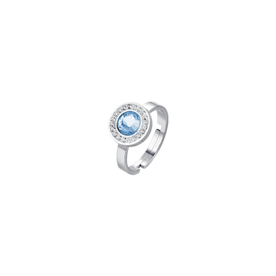 WOMEN'S STEEL RING AQUAMARINE CRYSTAL ELEMENT AND WHITE CRYSTALS