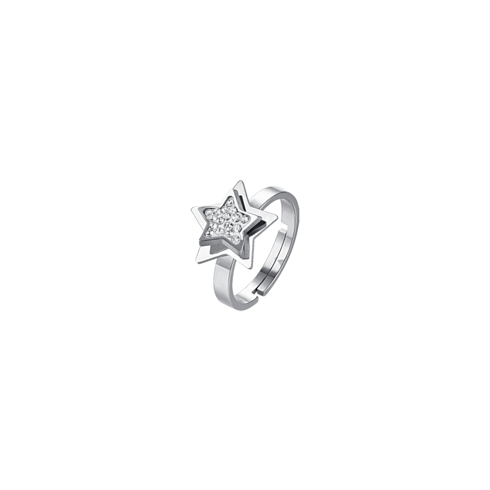 WOMEN'S STEEL STAR RING WITH WHITE CRYSTALS