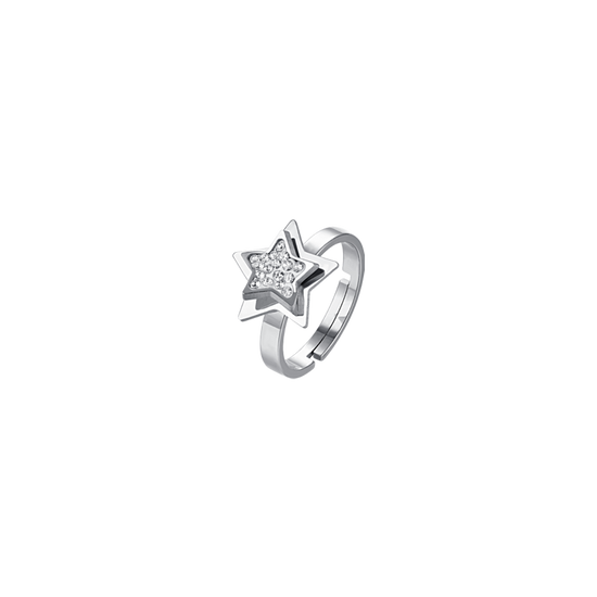 WOMEN'S STEEL STAR RING WITH WHITE CRYSTALS