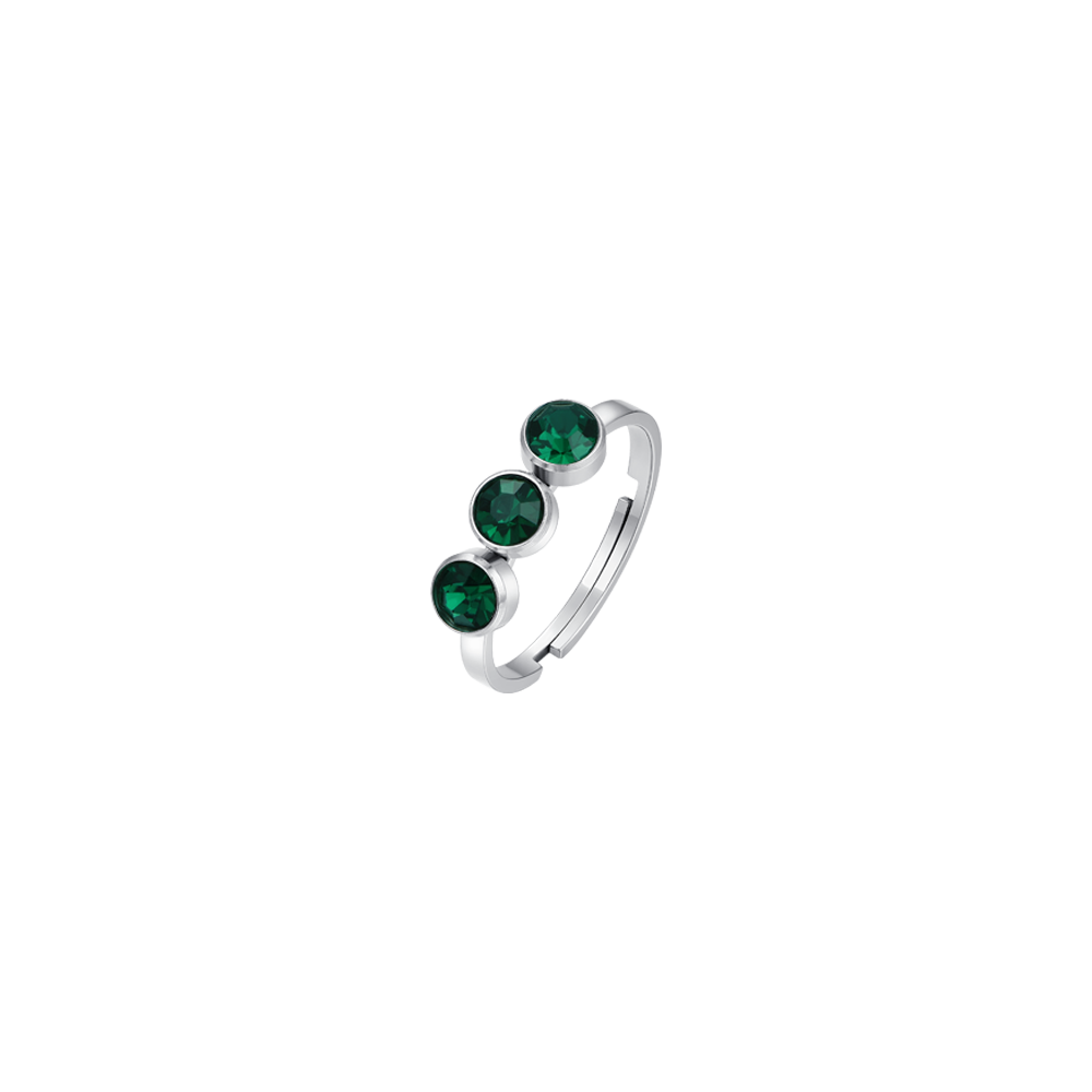 WOMAN'S RING IN STEEL GREEN CRYSTALS Luca Barra