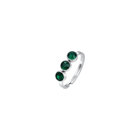 WOMAN'S RING IN STEEL GREEN CRYSTALS Luca Barra