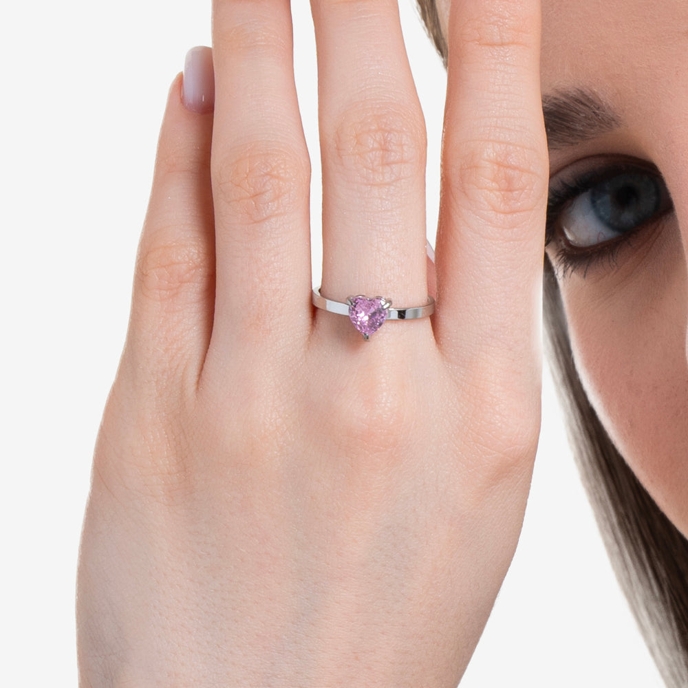 ANELLO DONNA IN ACCIAIO CON CUORE CRISTALLO ROSA