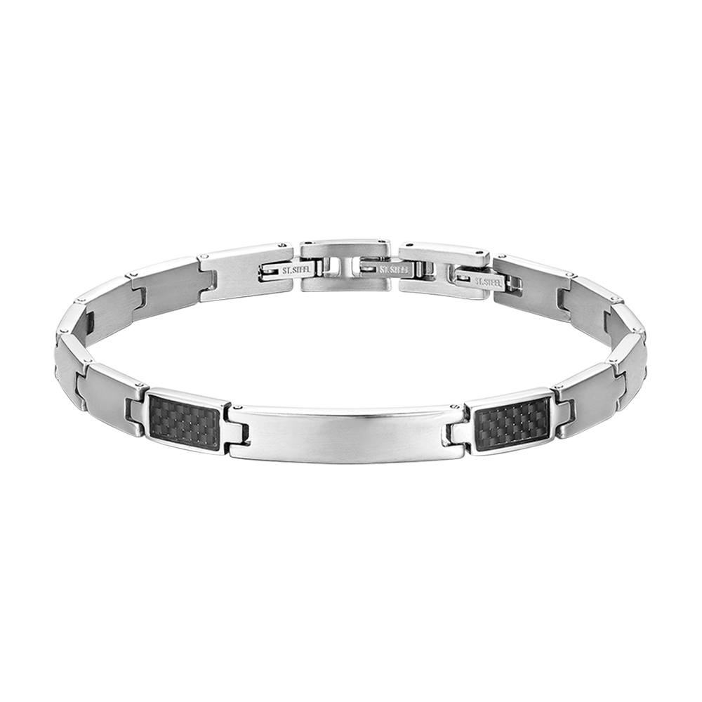 MEN'S BRACELET WITH STEEL PLATE AND BLACK ELEMENTS