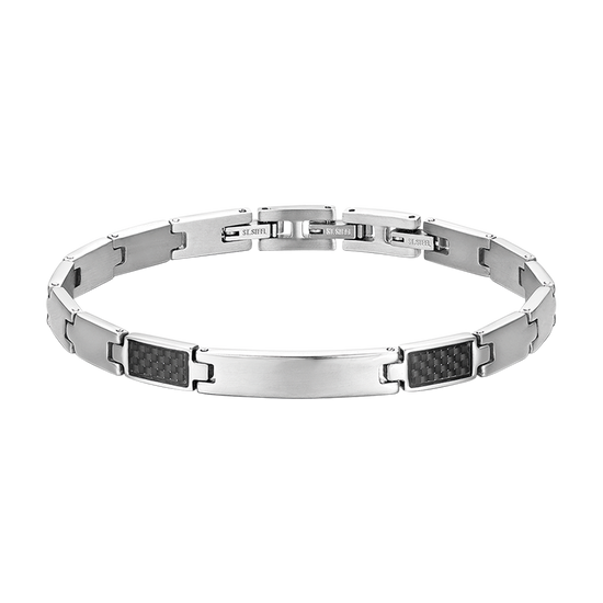 MEN'S BRACELET WITH STEEL PLATE AND BLACK ELEMENTS