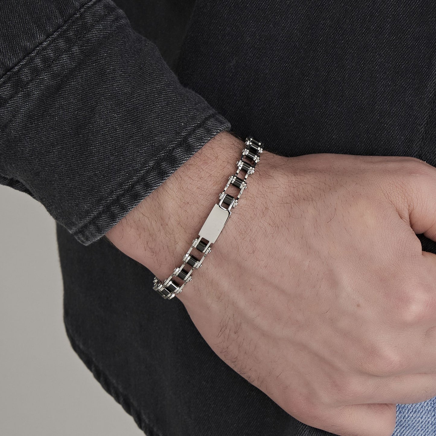 MEN'S STEEL CHAIN BICYCLE IP BLACK BRACELET