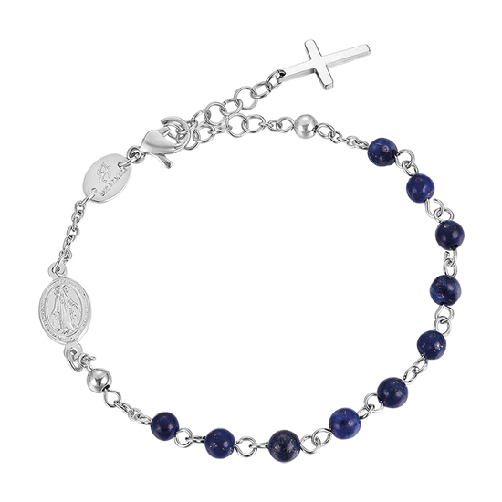 MEN'S STEEL ROSARY BRACELET WITH LAPIS STONES