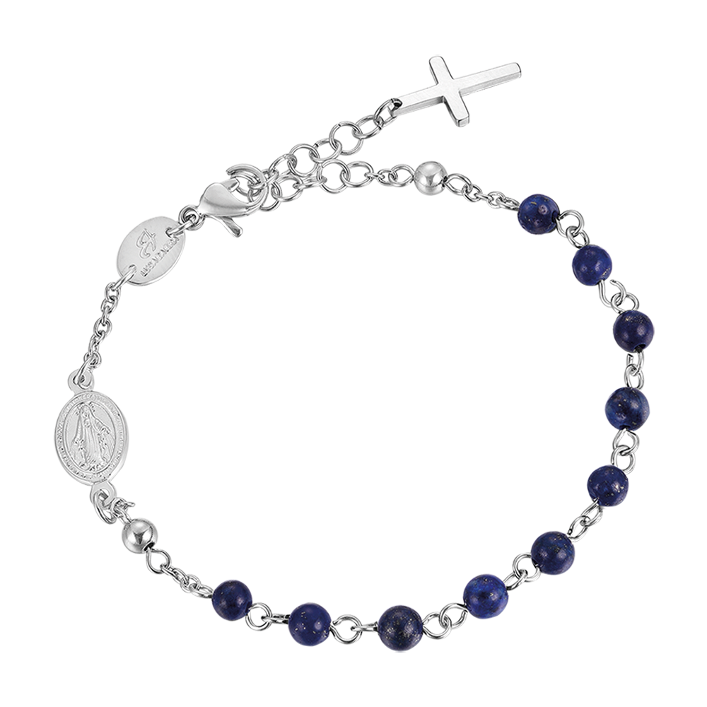 MEN'S STEEL ROSARY BRACELET WITH LAPIS STONES