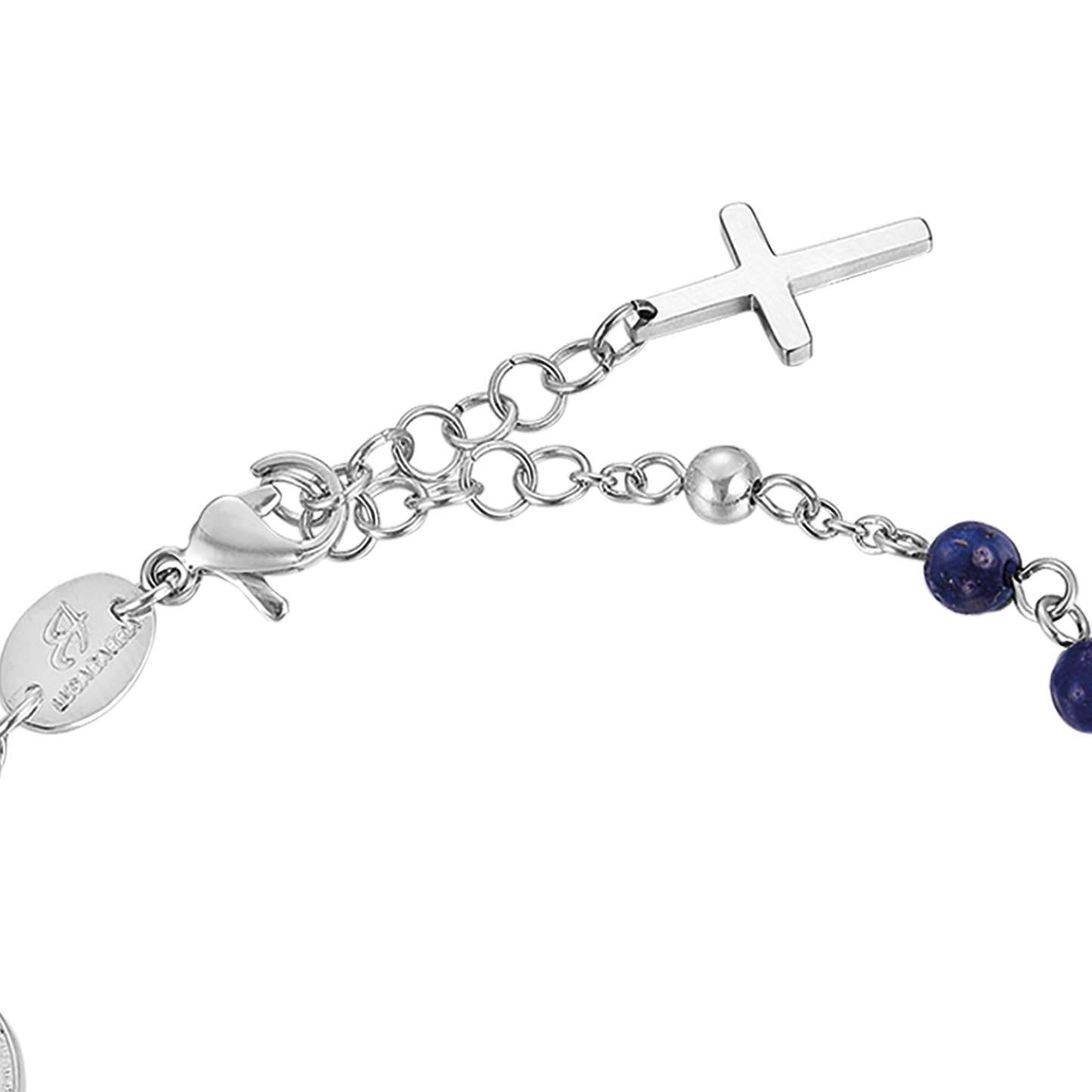 MEN'S STEEL ROSARY BRACELET WITH LAPIS STONES